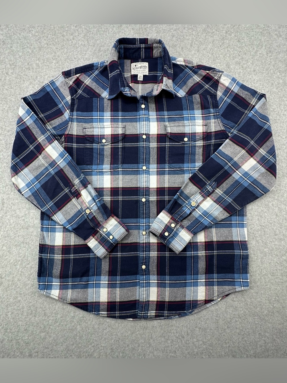 Men’s Lucky Brand Navy and Light Blue Plaid Button-Down Shirt